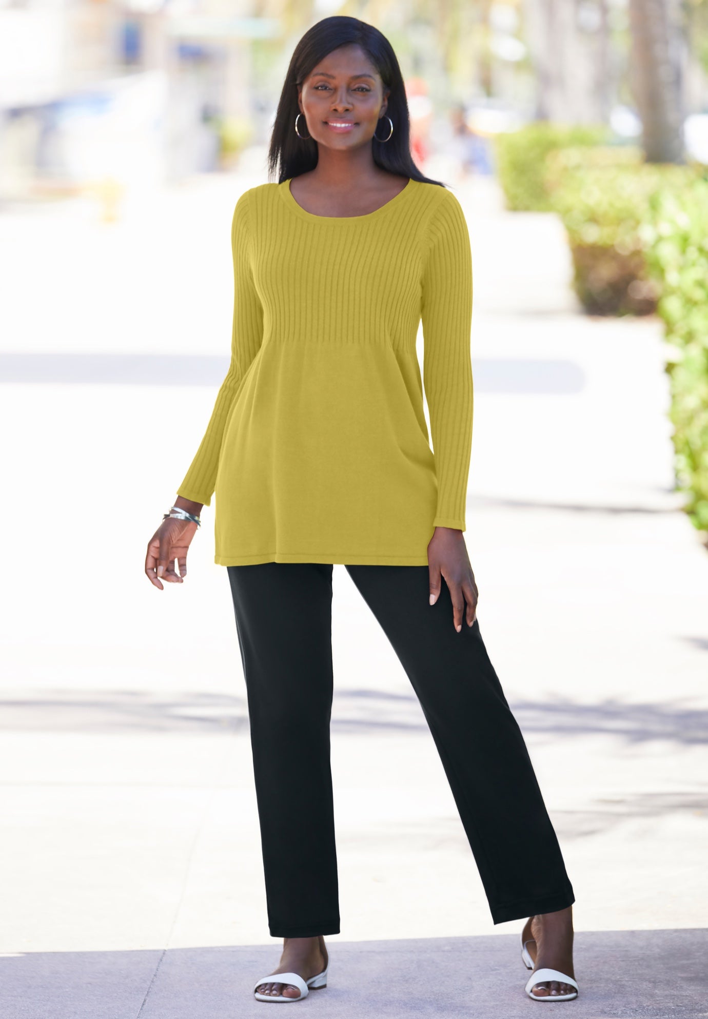 Ribbed Baby Doll Tunic Sweater image number 0