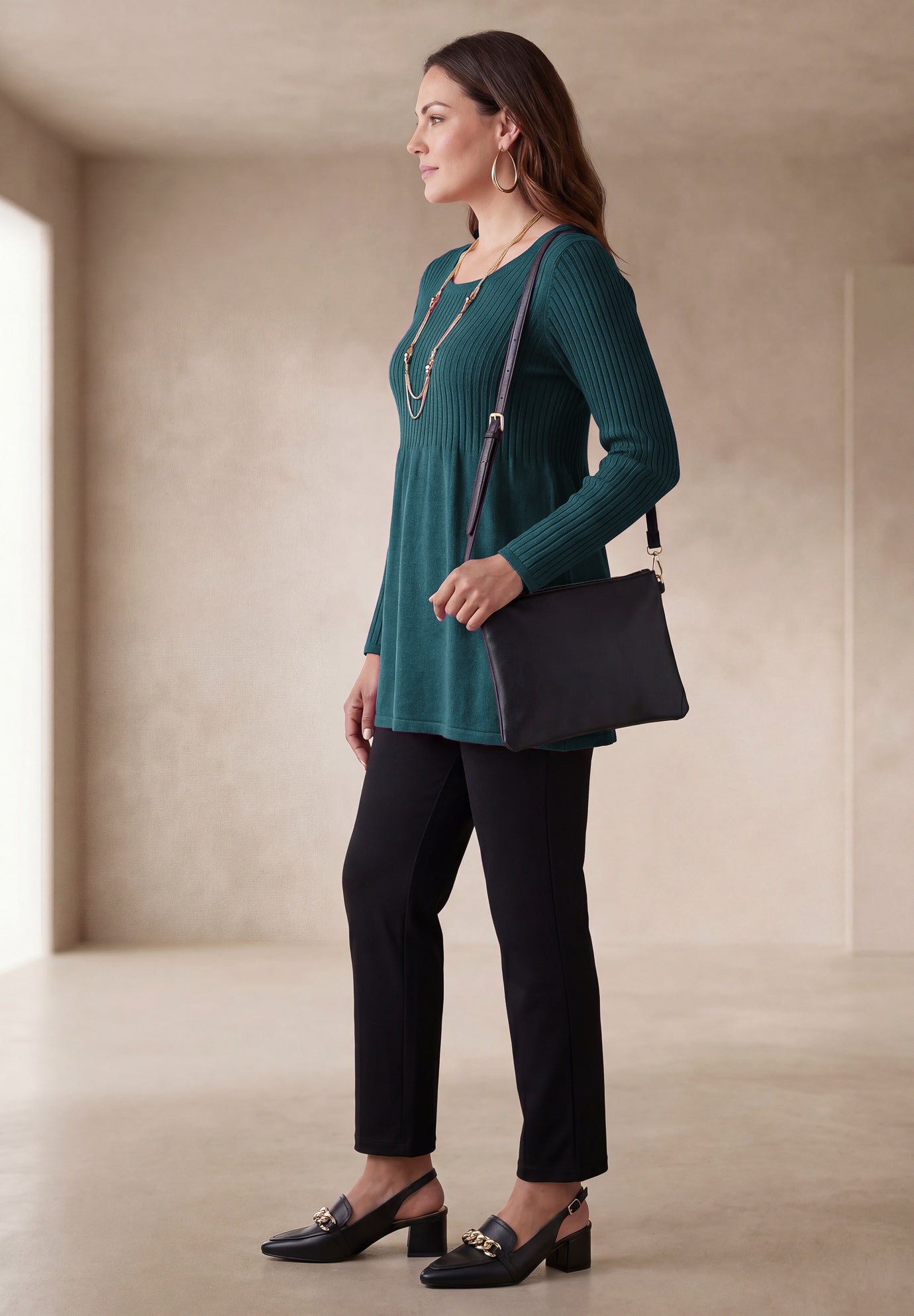 Ribbed Baby Doll Tunic Sweater image number 2