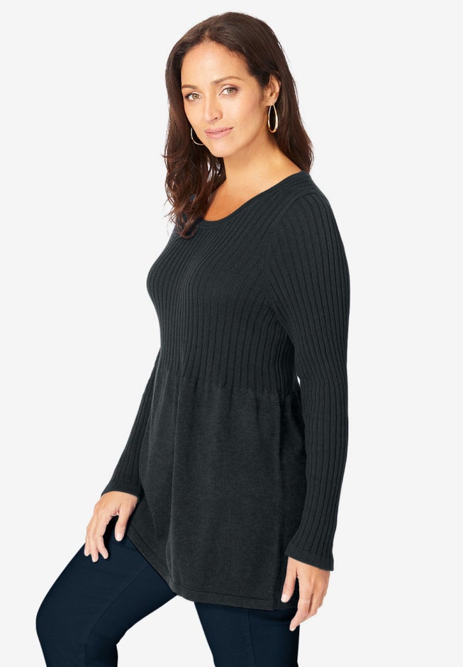 Ribbed Baby Doll Tunic Sweater image number 3