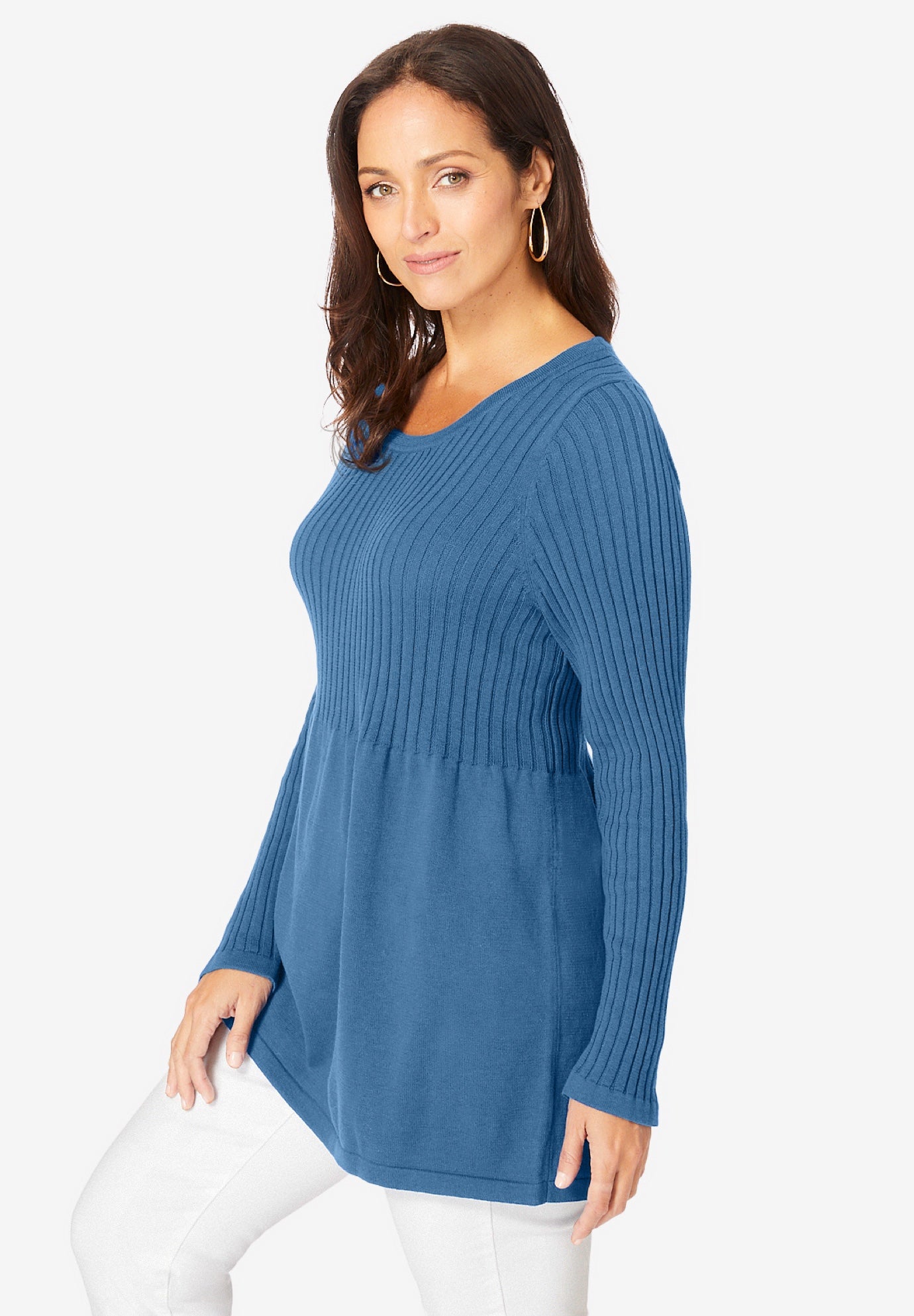 Ribbed Baby Doll Tunic Sweater image number 3