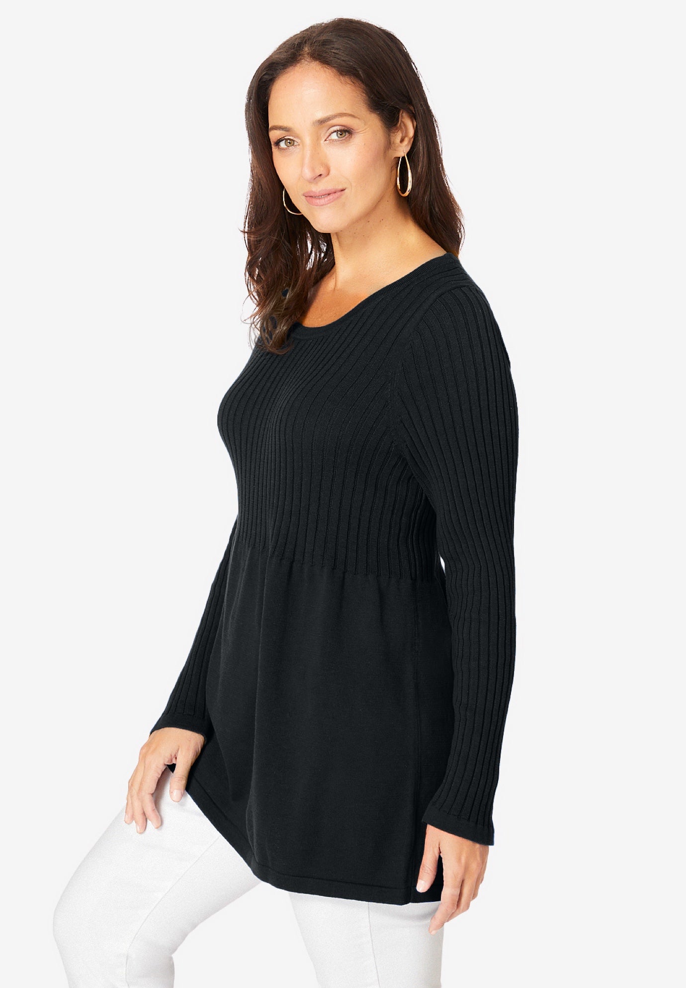 Ribbed Baby Doll Tunic Sweater image number 3