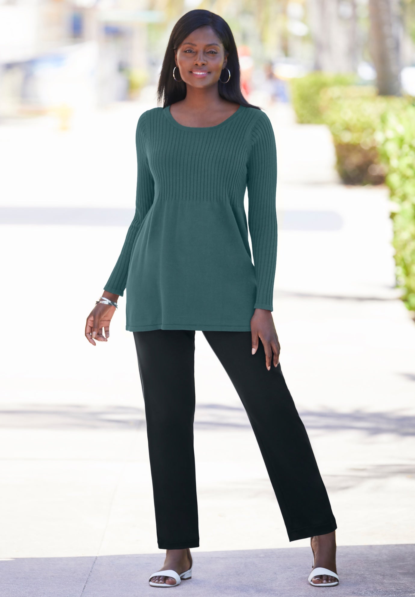 Ribbed Baby Doll Tunic Sweater image number 0