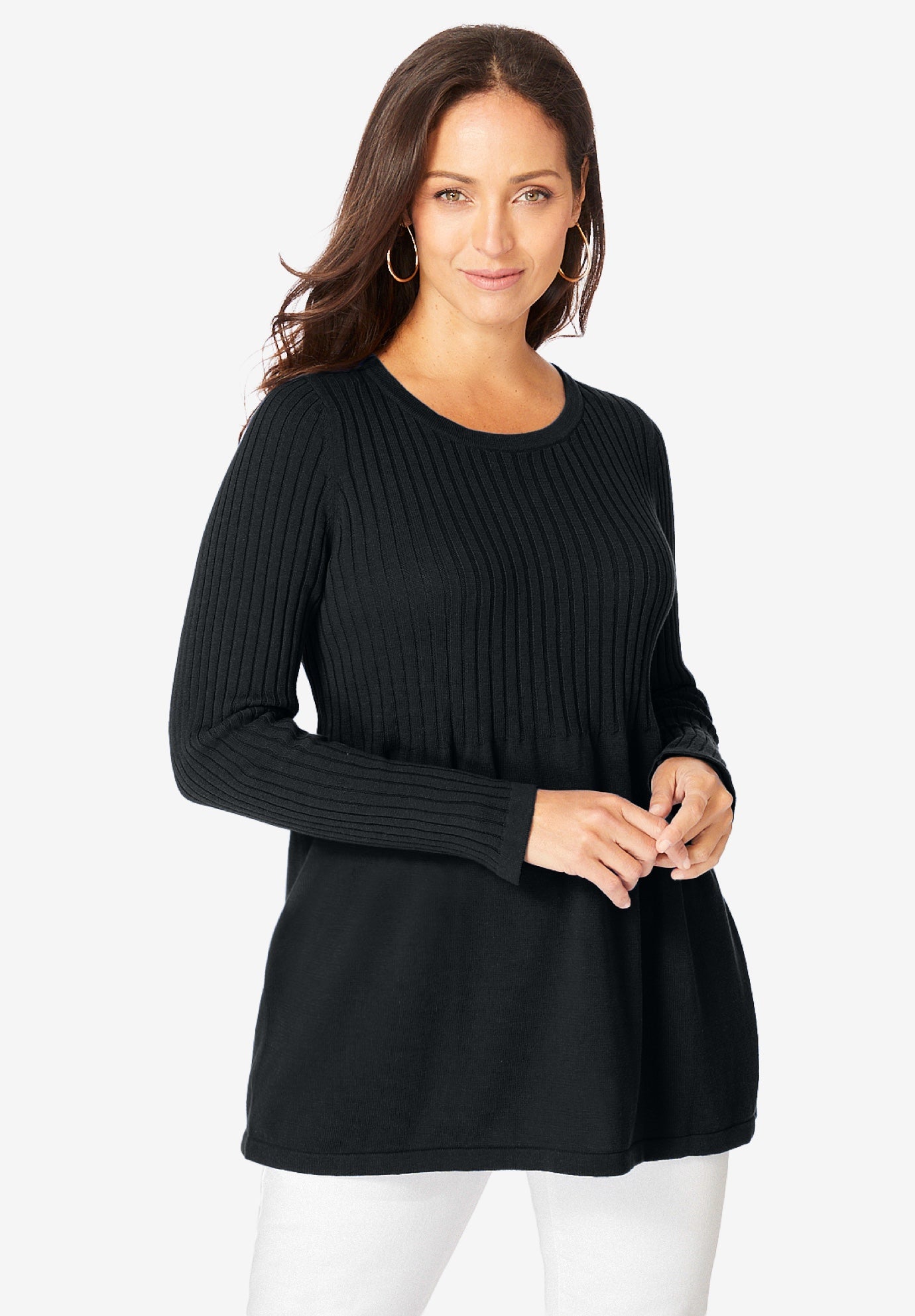 Ribbed Baby Doll Tunic Sweater image number 1