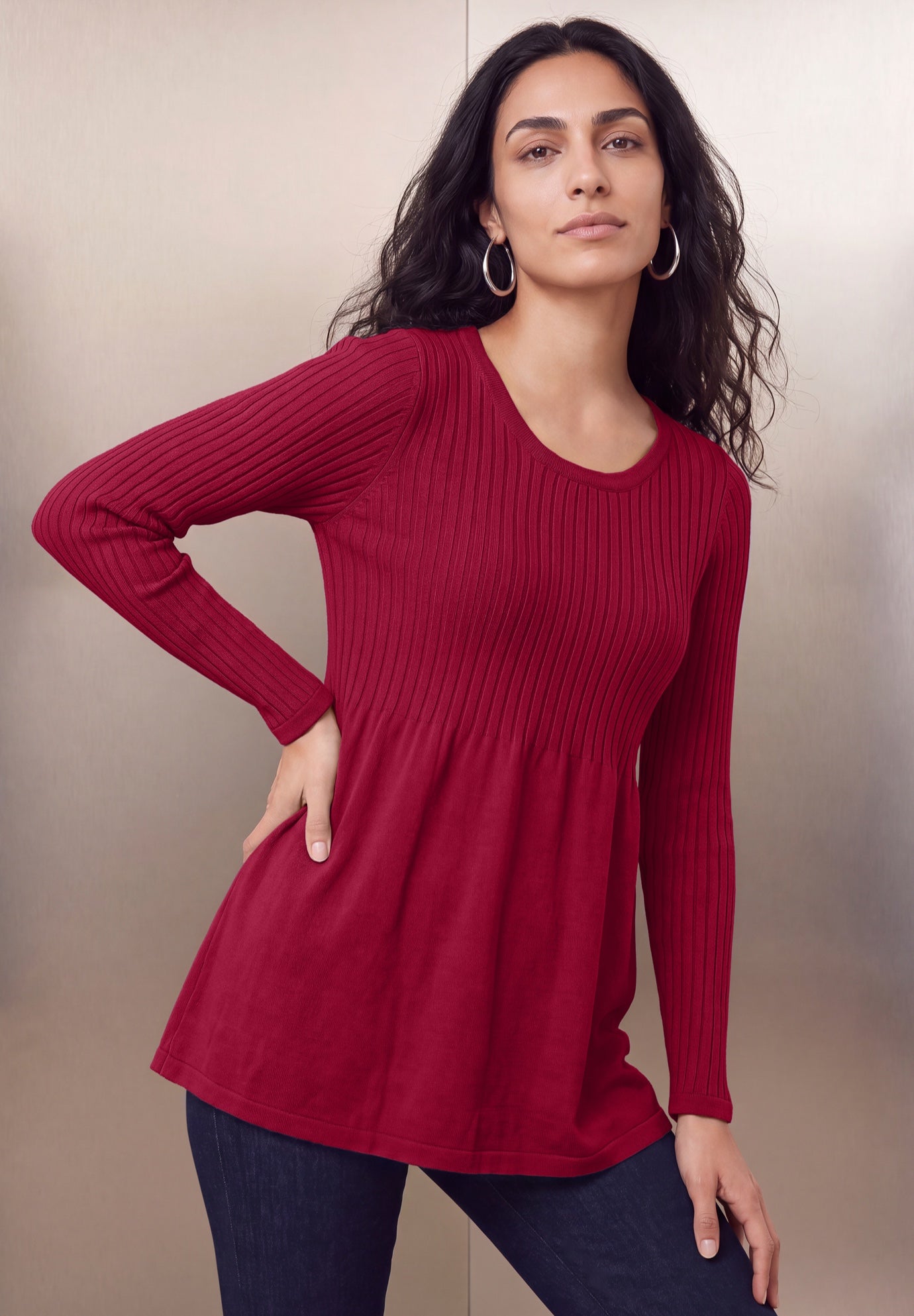 Ribbed Baby Doll Tunic Sweater image number 0