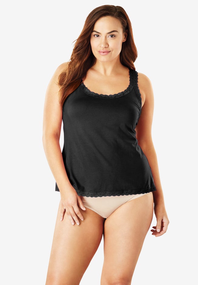 Lace-Trimmed Stretch Cotton Camisole  image number 0