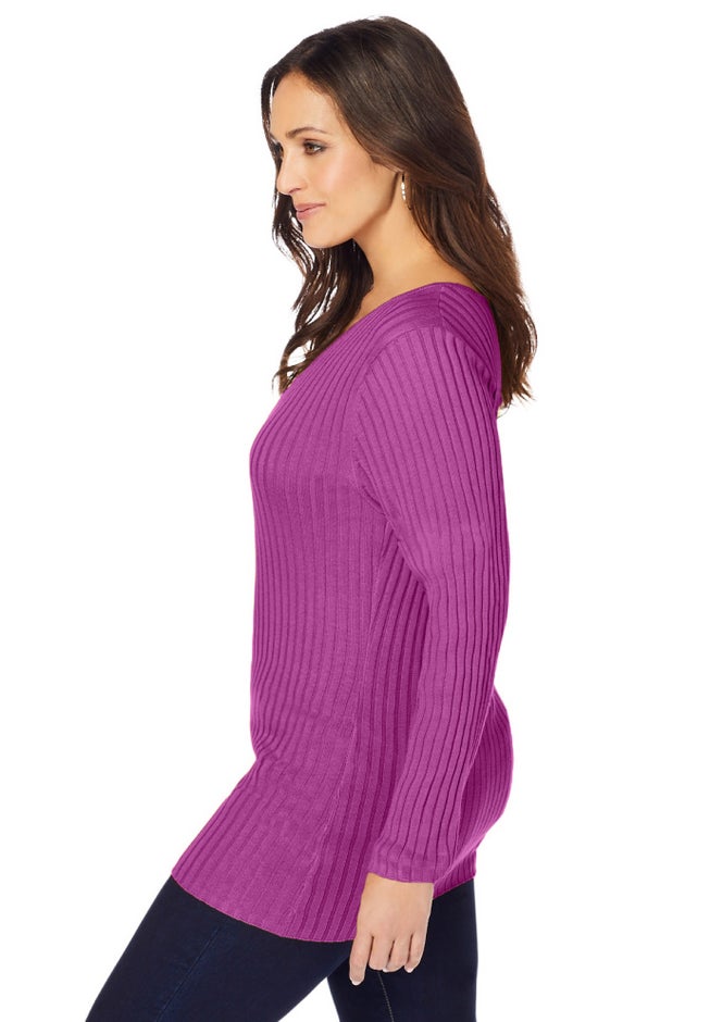V-Neck Ribbed Sweater image number 2