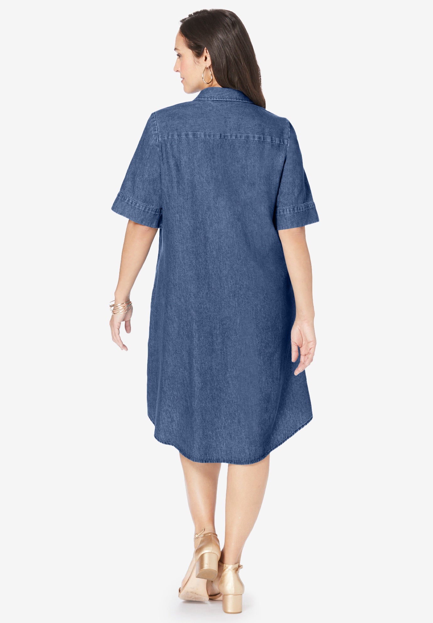 Cuff Sleeve Denim Shirtdress image number 2