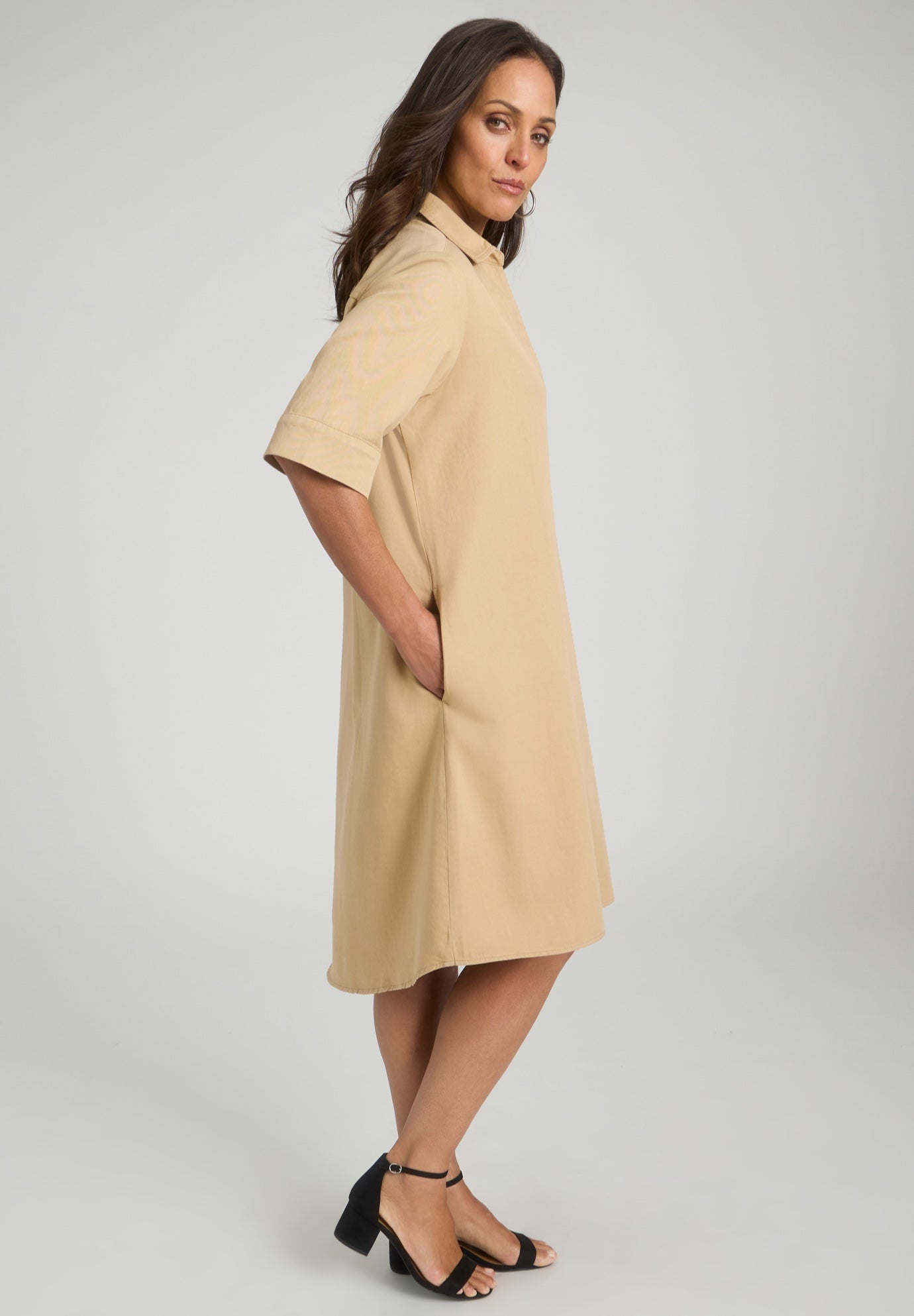 Cuff Sleeve Denim Shirtdress image number 1