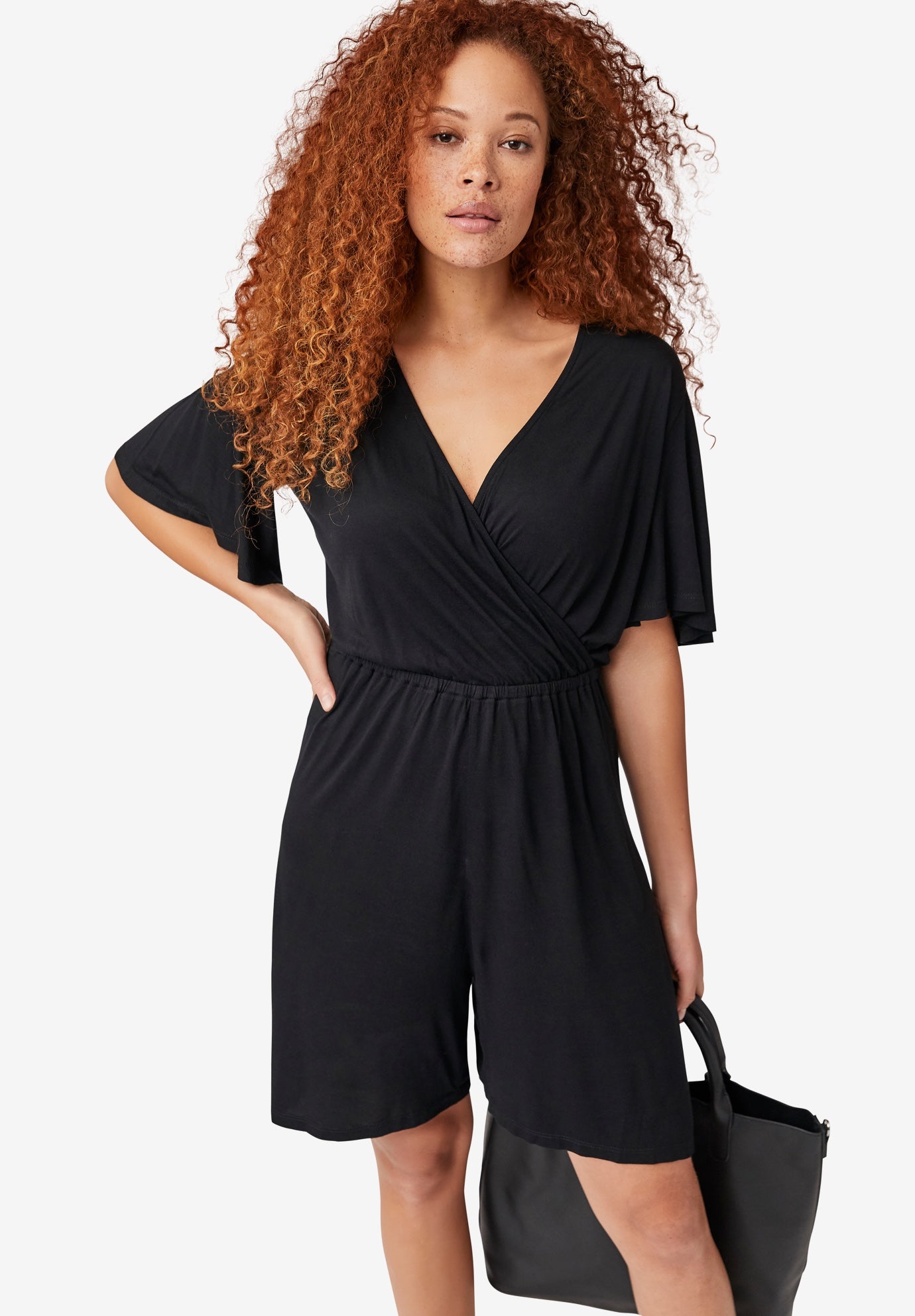 Flutter Sleeve Surplice Romper image number 0