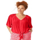 V-Neck Crinkle Tie-Front Elbow-Sleeve Blouse image number null