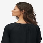 V-Neck Crinkle Tie-Front Elbow-Sleeve Blouse image number null