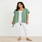 Linen-Blend V-Neck Button-Front Dolman Sleeve Oversized Tunic image number null
