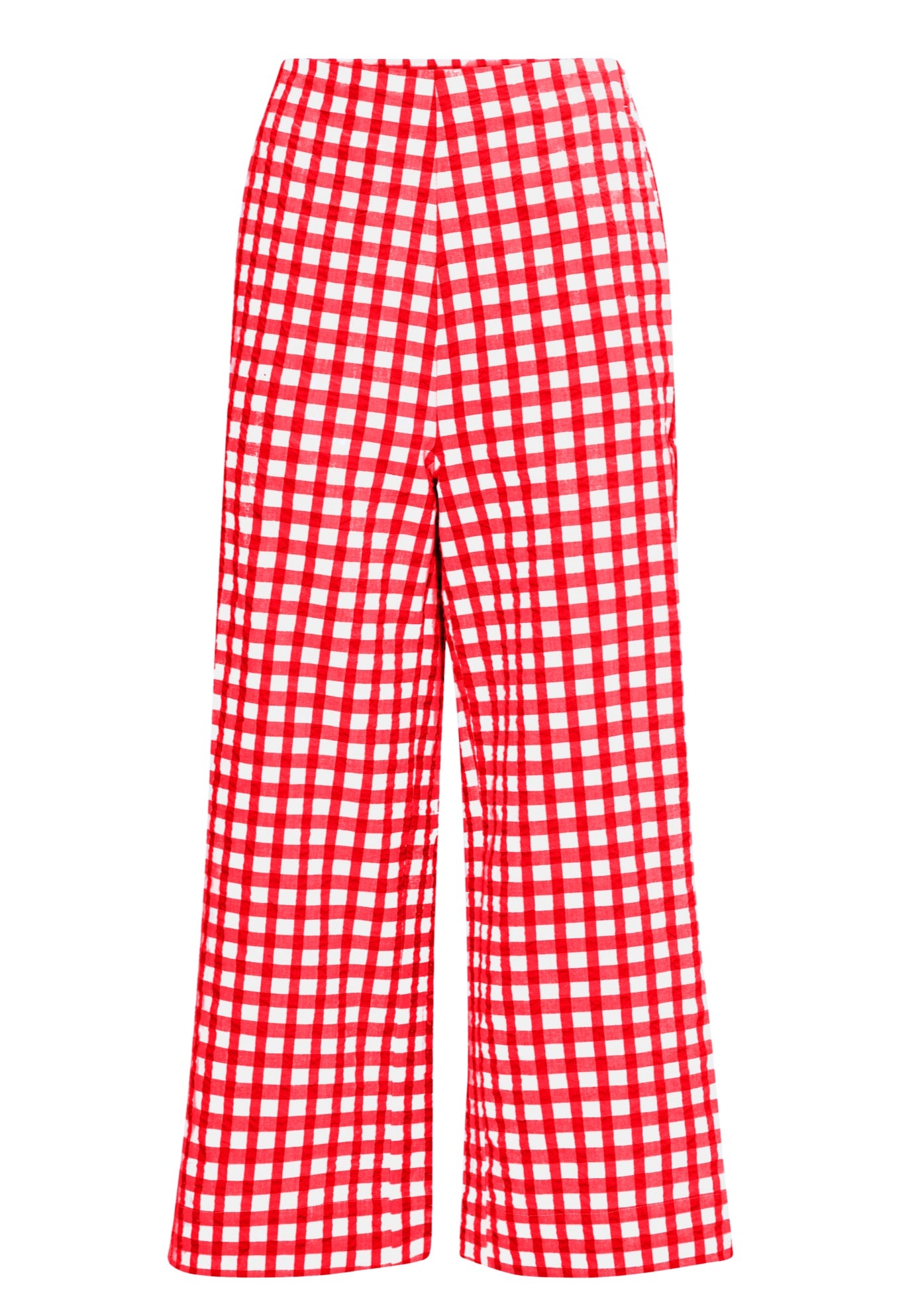 100% Cotton Wide Leg Gingham Seersucker Back Elastic Waist Crop Pants image number 2