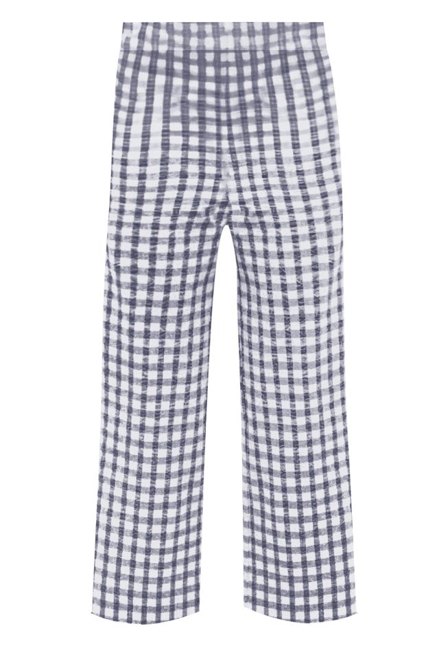 Gingham Back Elastic Wide Leg Crop Pants image number 2