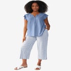 Gingham Back Elastic Wide Leg Crop Pants image number null