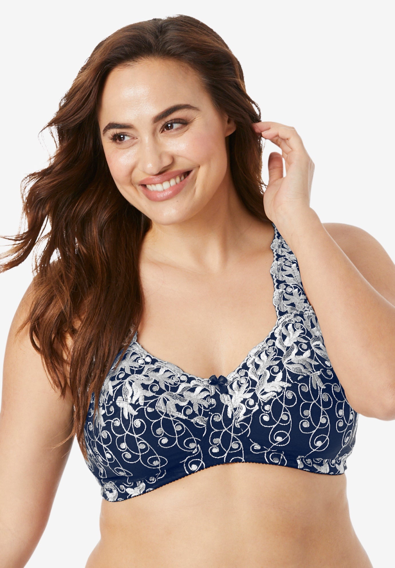 Embroidered Wireless Back-Close Bra  image number 0