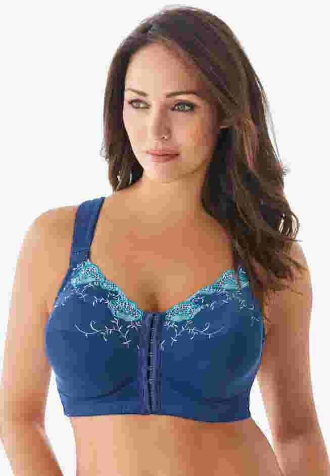 Front-Close Embroidered Wireless Posture Bra image number 2