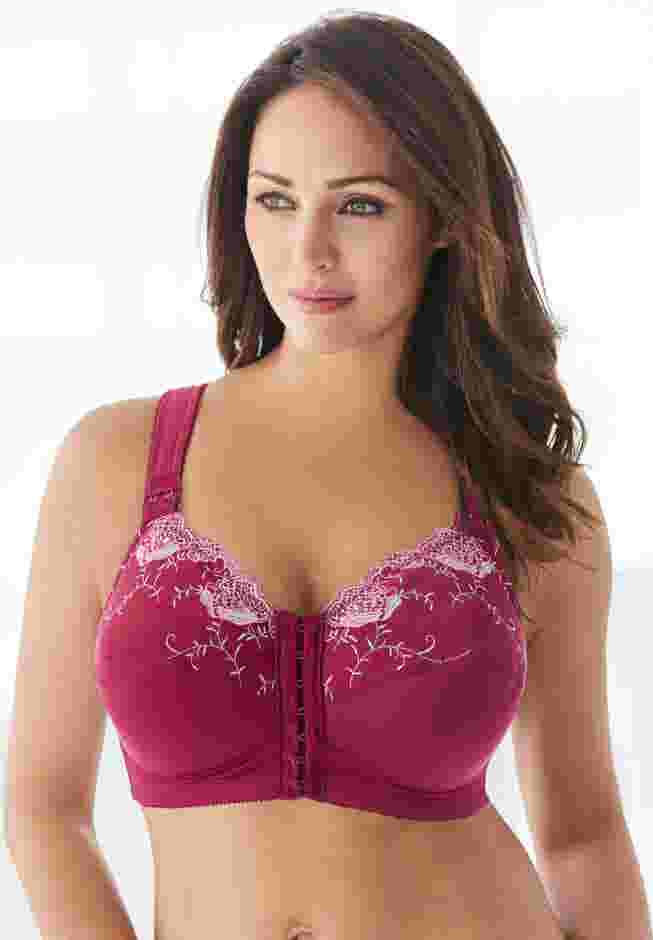 Front-Close Embroidered Wireless Posture Bra image number 3