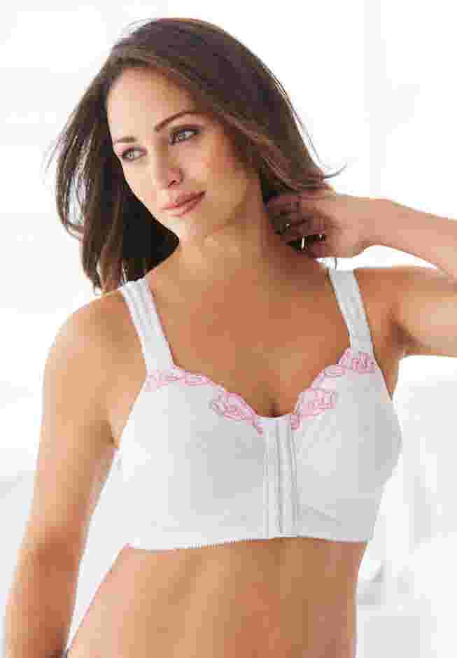 Front-Close Embroidered Wireless Posture Bra image number 5