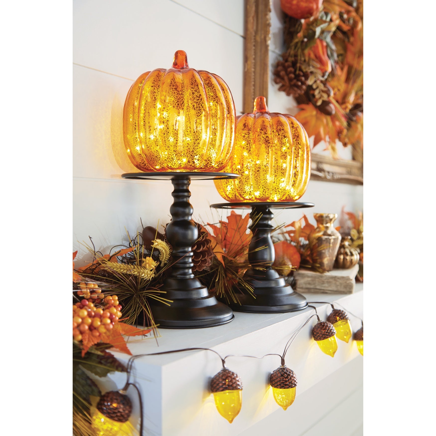 14½"H x 6"Diam Pre-Lit Mercury Glass Pumpkin on Metal Stand image number 0