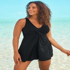 Twist-Front V-Neck Tummy Control A-Line Swim Dress image number null