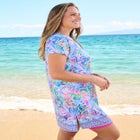 Longer-Length Notch-Neck Short-Sleeve Swim Tunic image number null