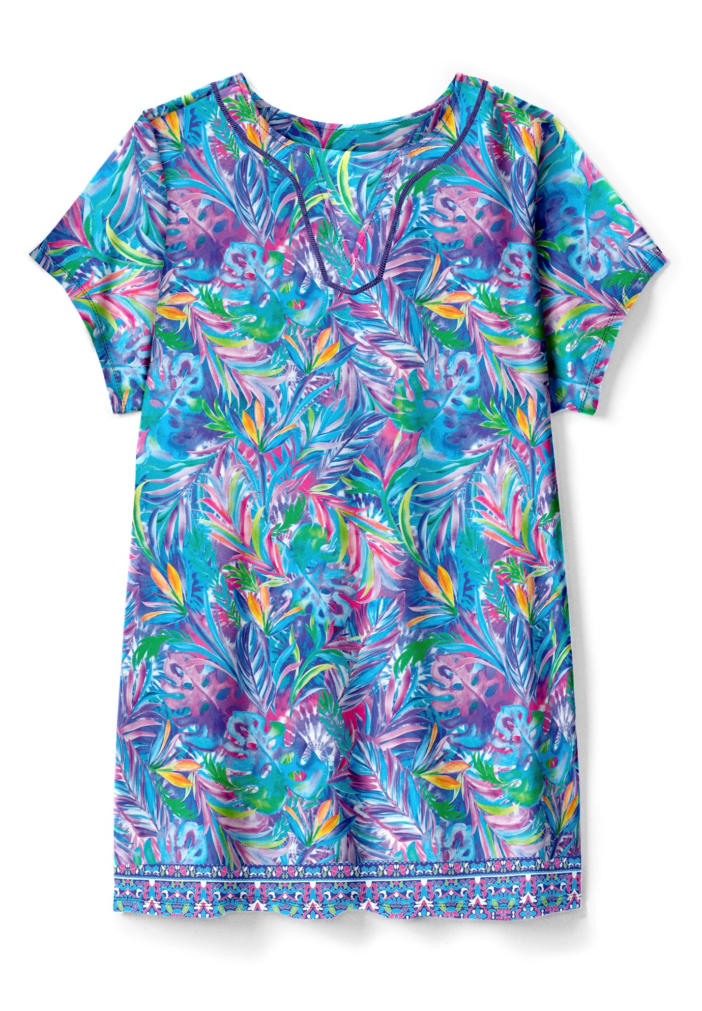 Longer-Length Notch-Neck Short-Sleeve Swim Tunic image number 3