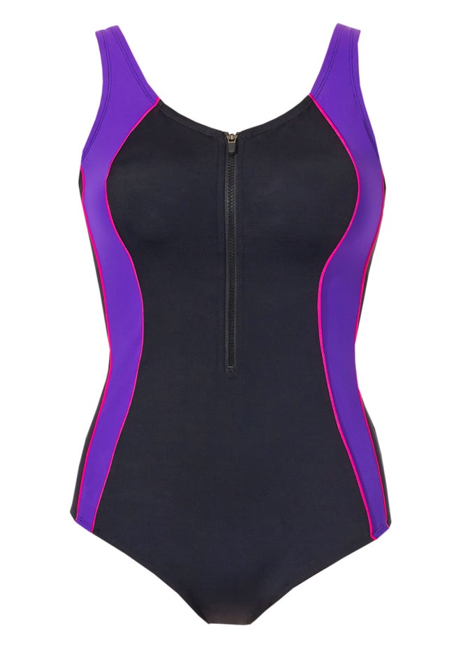 Zip-Front One-Piece with Tummy Control image number 3