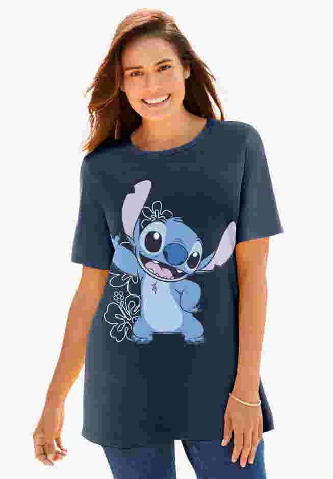 Disney Navy Stitch Flower Crewneck Tee image number 0