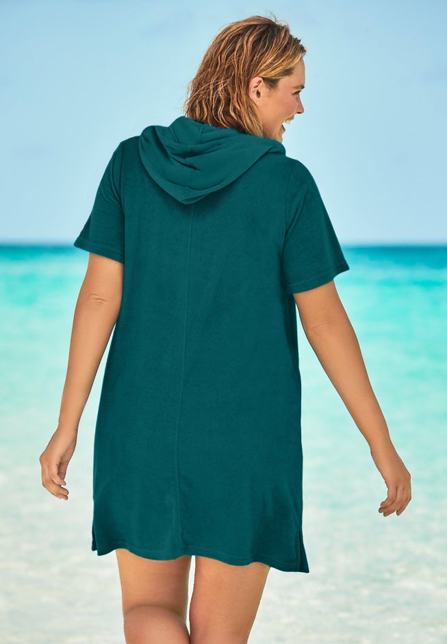 Terry Longer-Length Hooded Zip-Front Swim Cover-Up image number 1