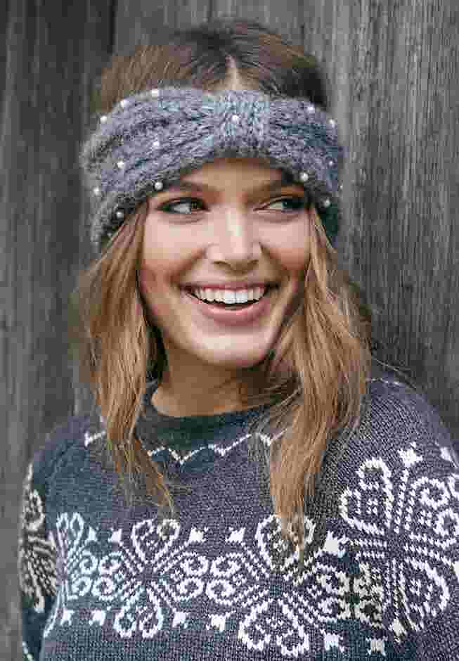 Cable Knit Pearl Trim Headband image number 1