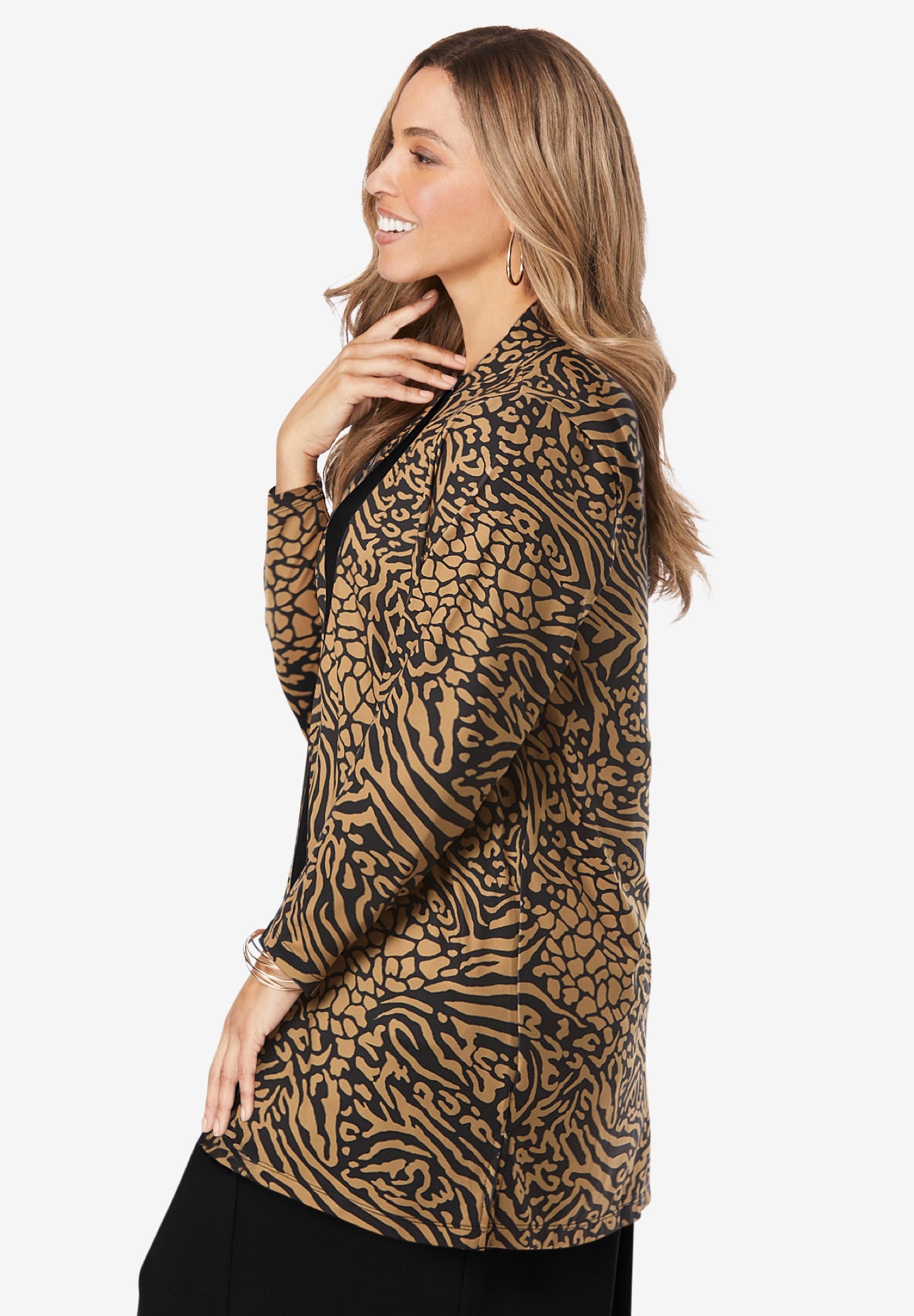 Stretch Knit Open Front Knit Topper image number 1