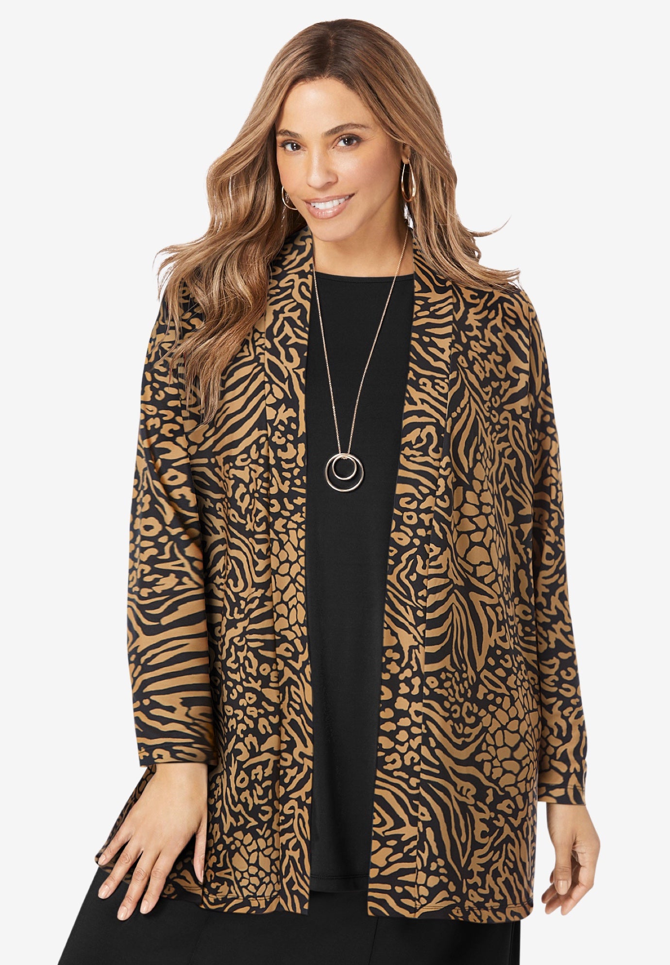 Stretch Knit Open Front Knit Topper image number 0