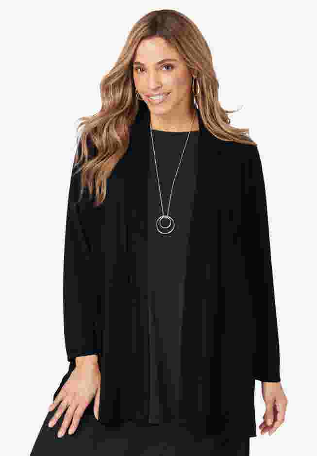 Stretch Knit Open Front Knit Topper image number 0