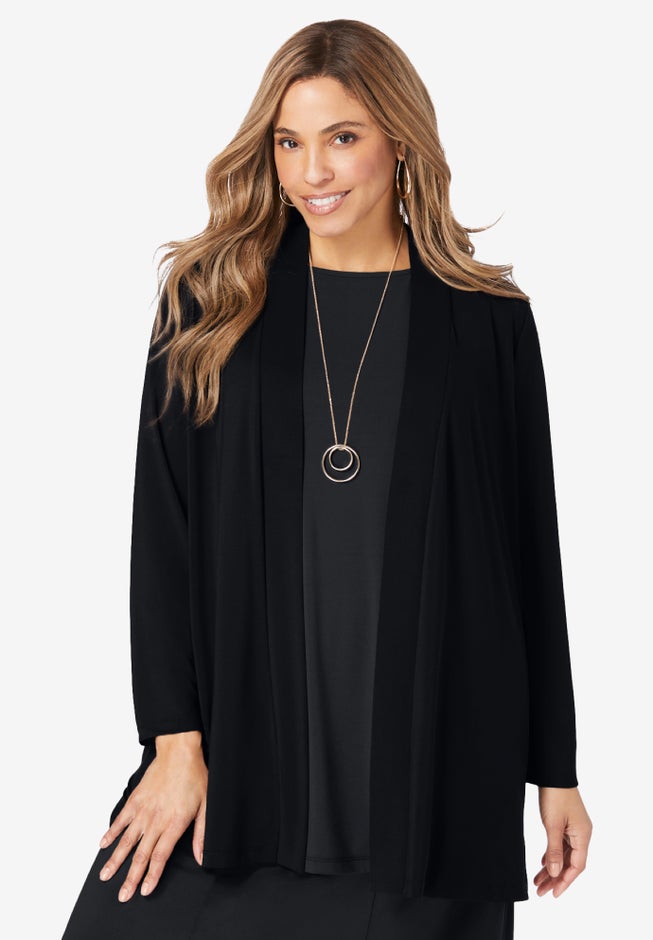 Stretch Knit Open Front Knit Topper image number 0