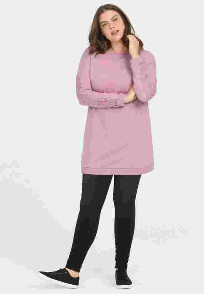 French Terry Lace Trim Sweatshirt Tunic image number 2