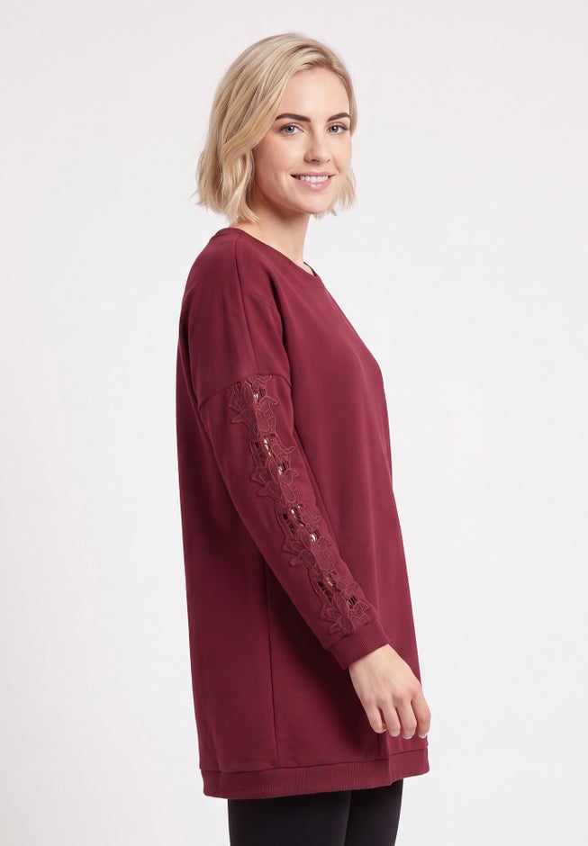 French Terry Lace Trim Sweatshirt Tunic image number 2