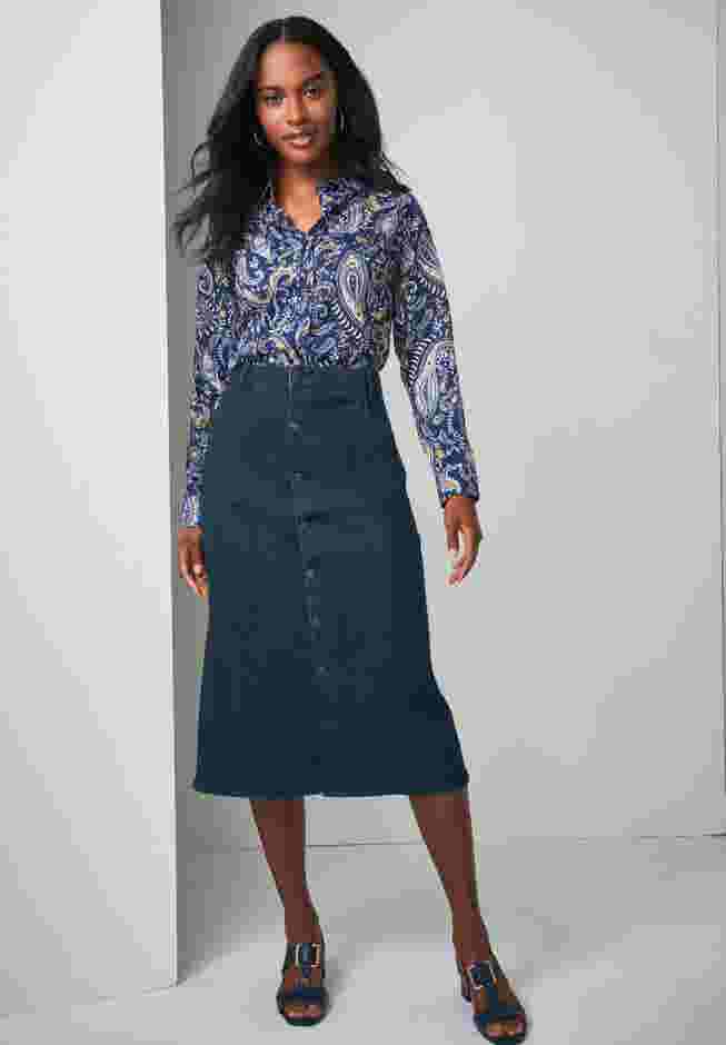 True Fit Button-Front Midi Skirt image number 4