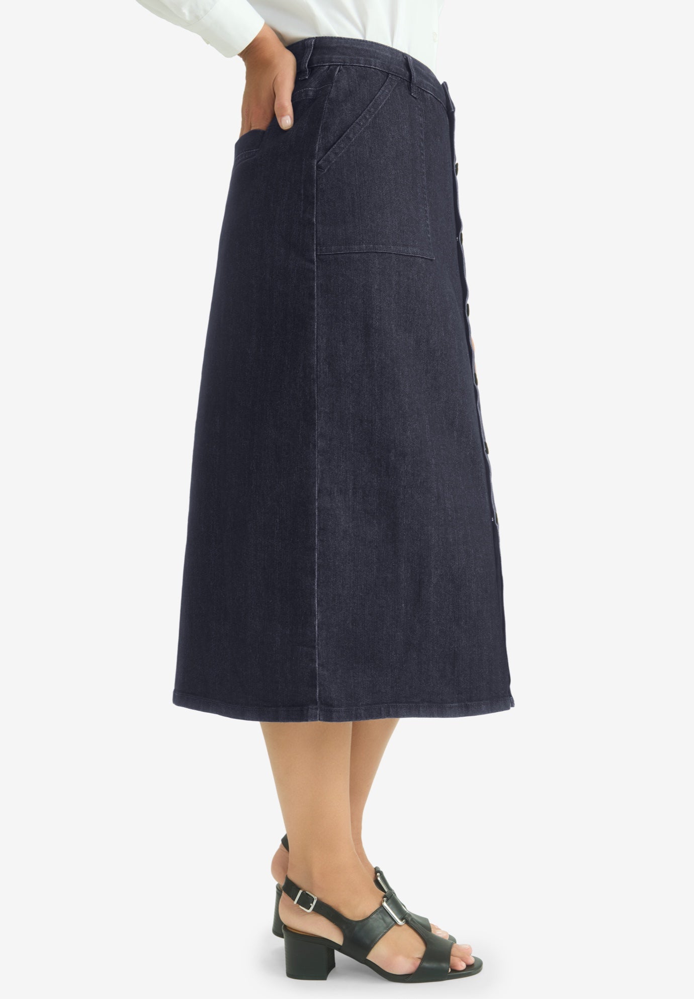 True Fit Button-Front Midi Skirt image number 2