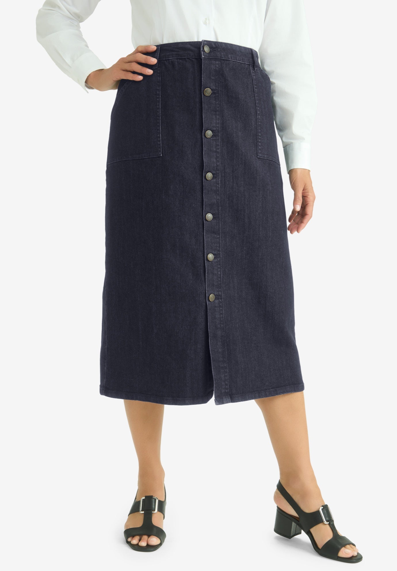 True Fit Button-Front Midi Skirt image number 0