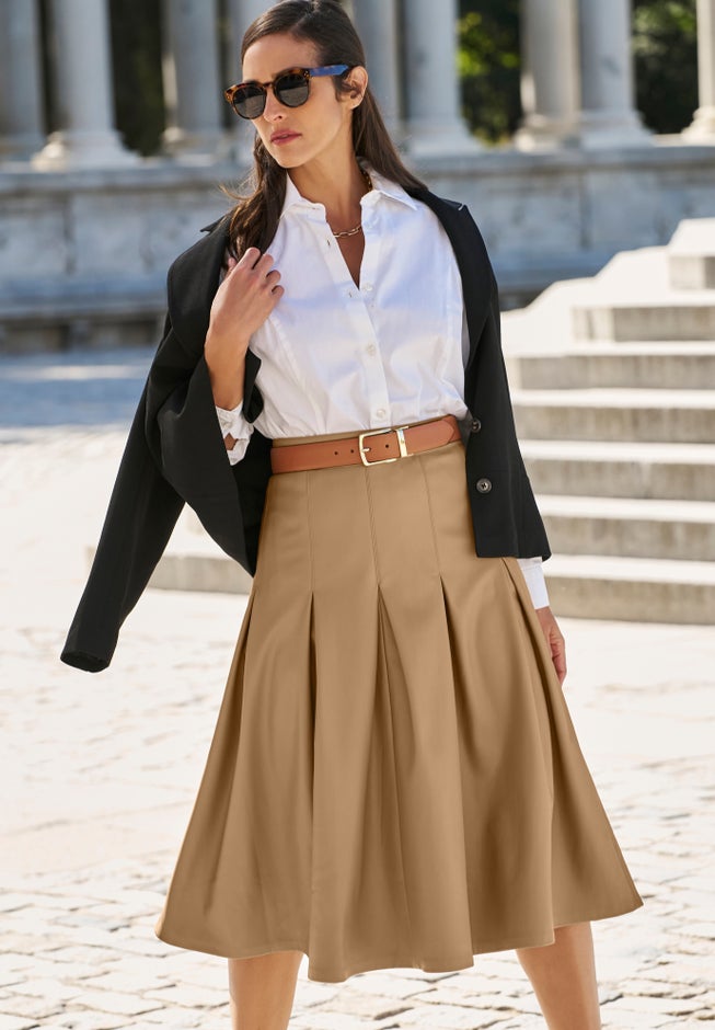 Faux Leather Pleated Midi Skirt image number null