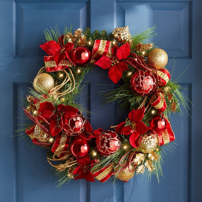 28" Pre-Lit Ribbon Wreath image number null