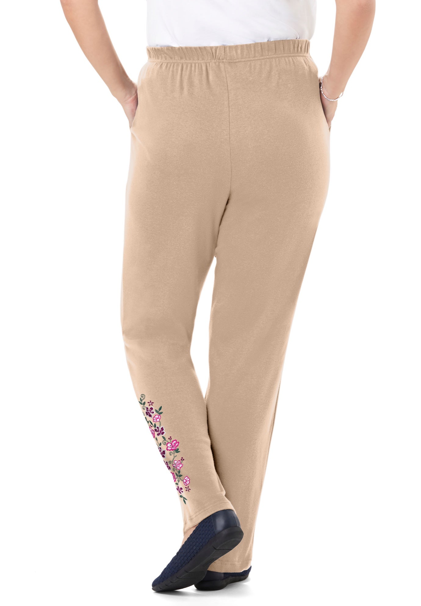 7-Day Knit Embroidered Straight-Leg Pull-On Pants image number 1