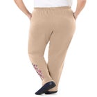 7-Day Knit Embroidered Straight-Leg Pull-On Pants image number null
