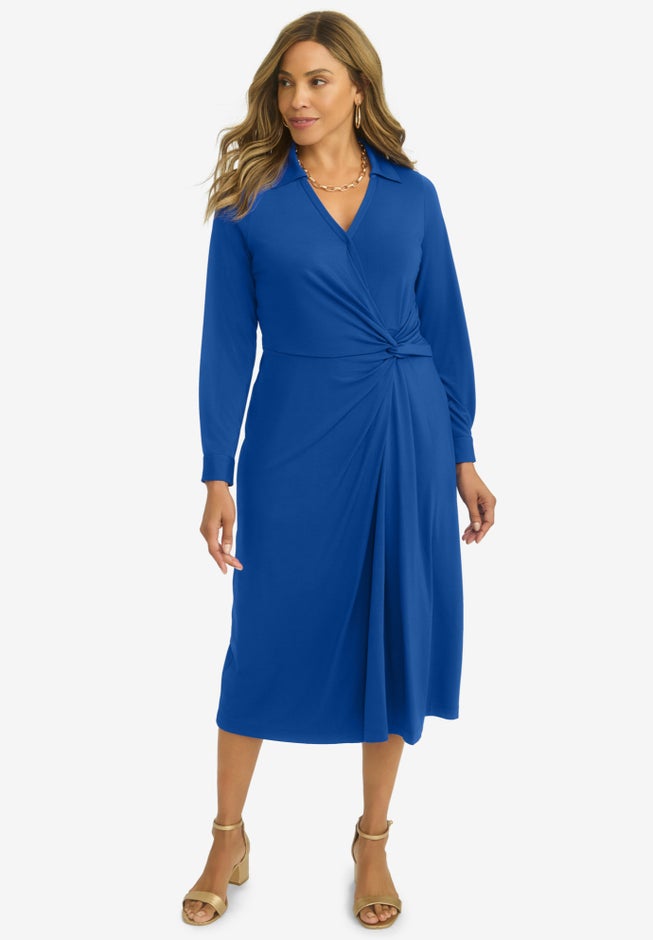 Side Knot Midi Wrap Dress image number null
