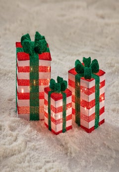 Pre-Lit Gift Boxes, Set of 3