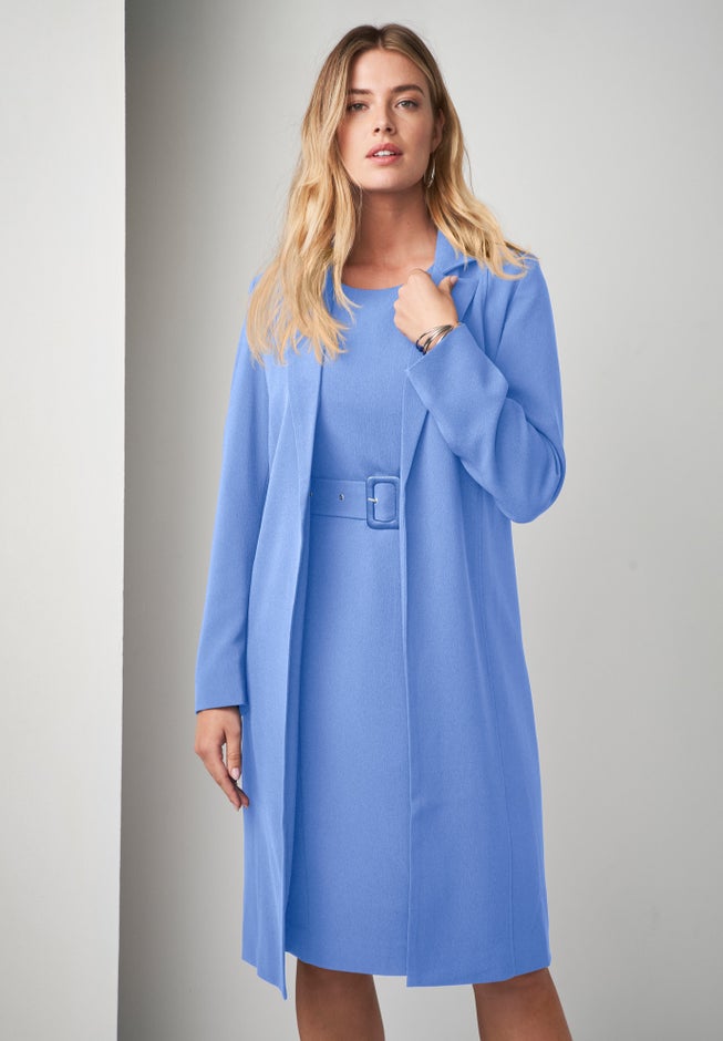 long line jacket dress Embroidered Mesh 2pc A-Line Jacket Dress w/ Belt