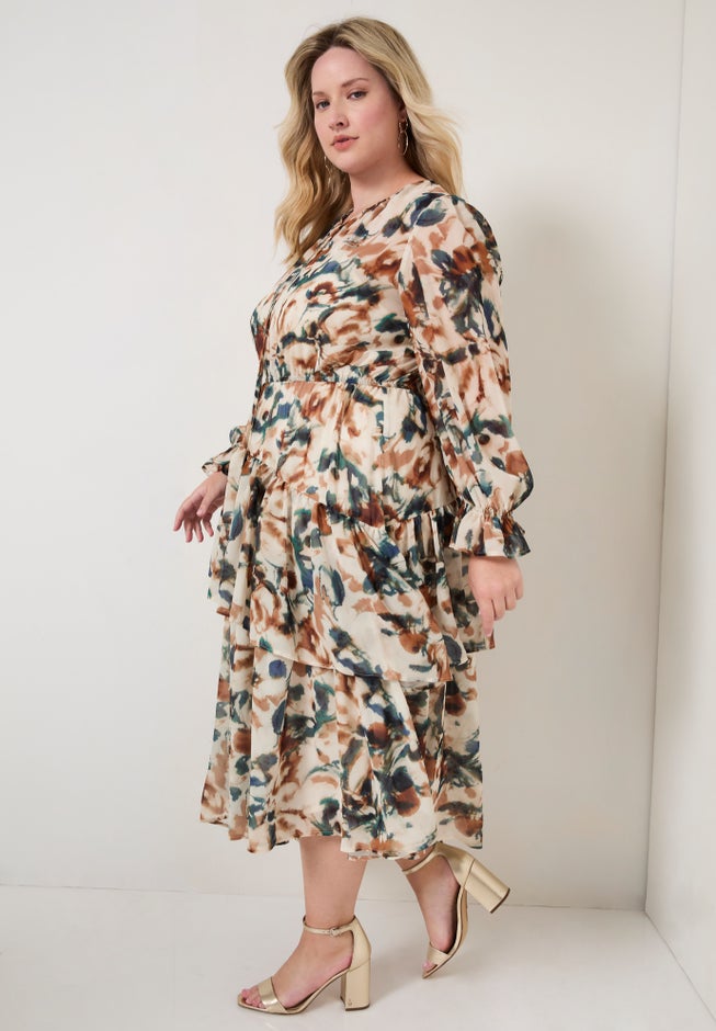 Tiered Pleated Midi Dress image number null