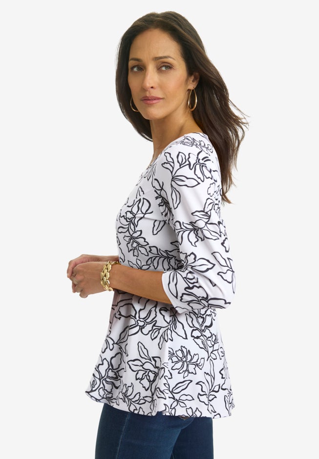 Knit Crepe Sweetheart Neck Top image number 2