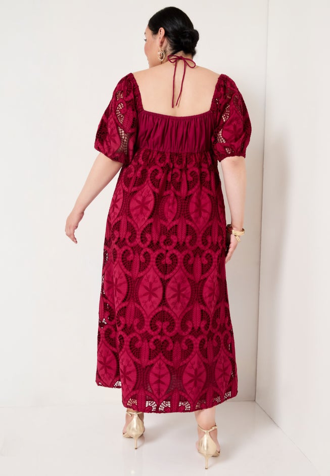 Eyelet Puff Sleeve Peasant Dress image number null